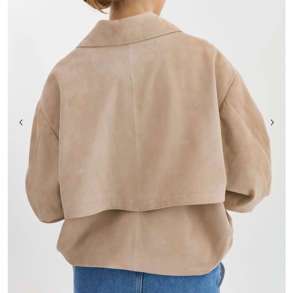LaMarque Caden Suede Oversized Bomber Jacket Goatskin in “Sand” Tan - Picture 6 of 12